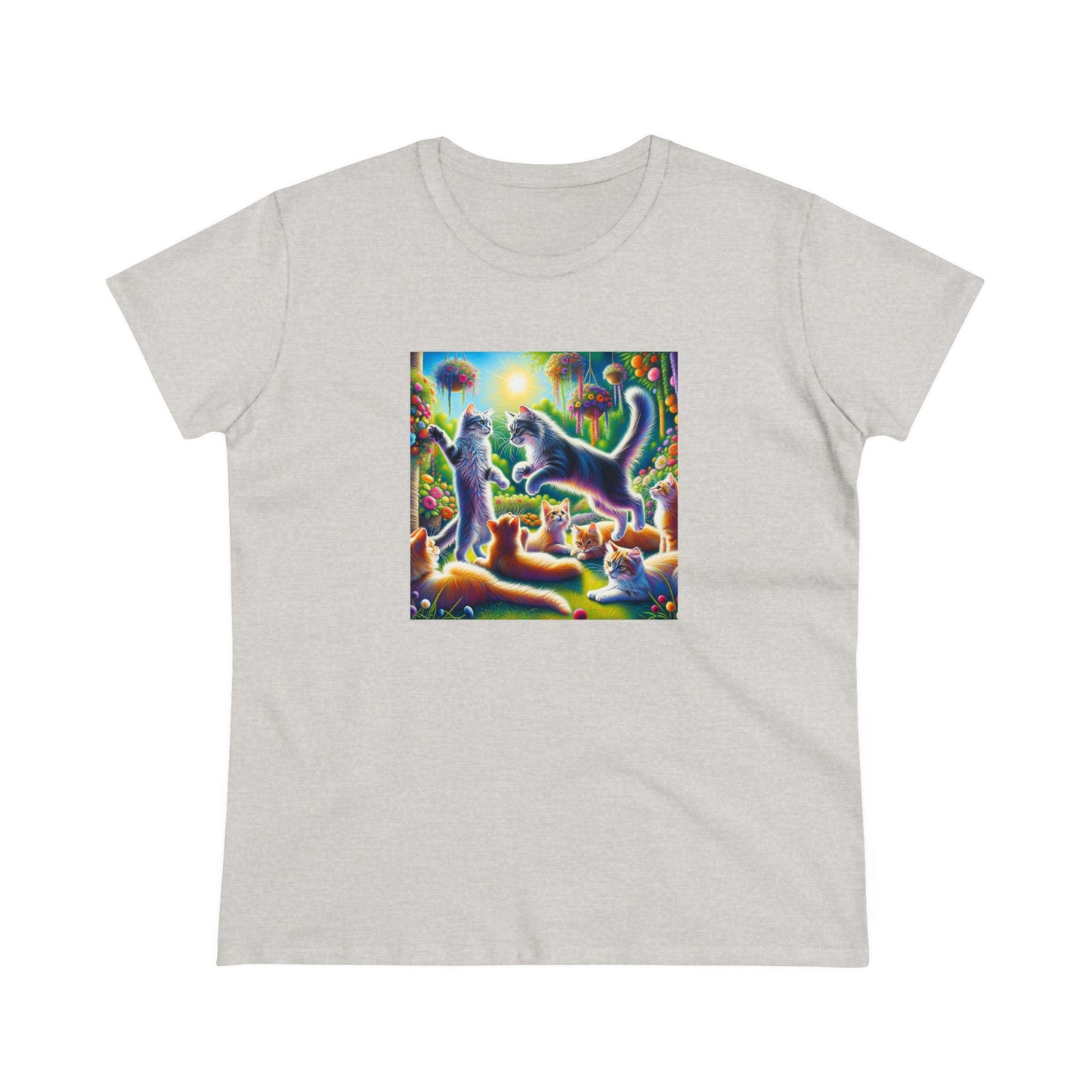 Cats playing, oil pastel, Women's Midweight Cotton Tee