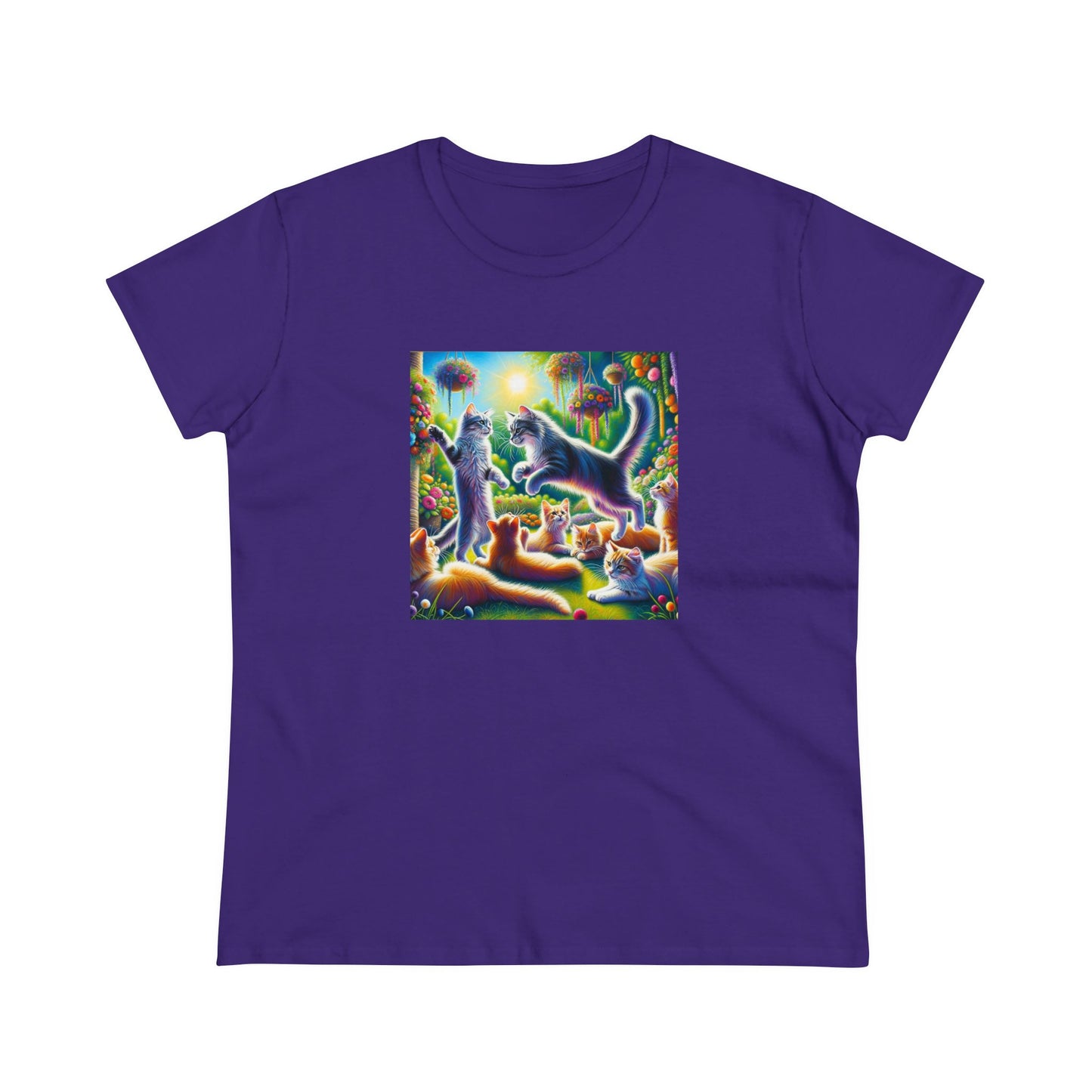Cats playing, oil pastel, Women's Midweight Cotton Tee