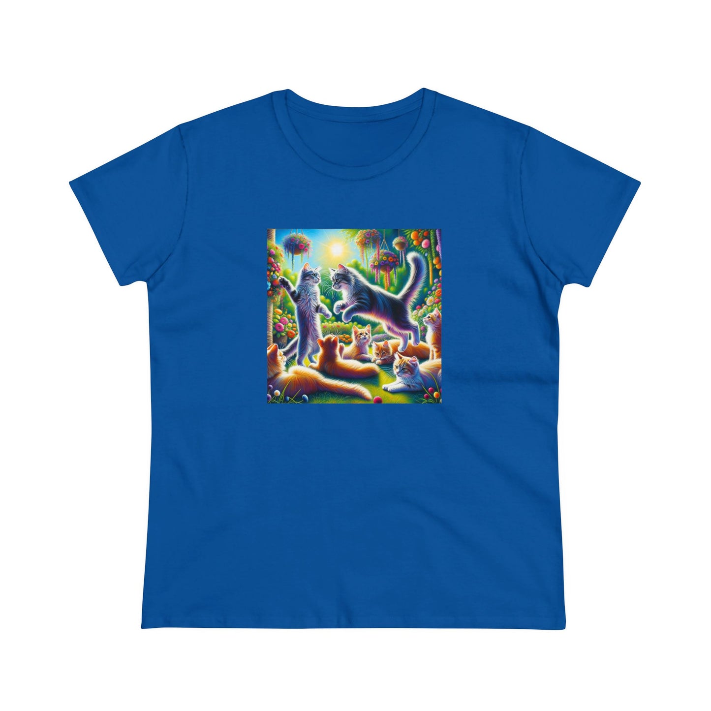 Cats playing, oil pastel, Women's Midweight Cotton Tee