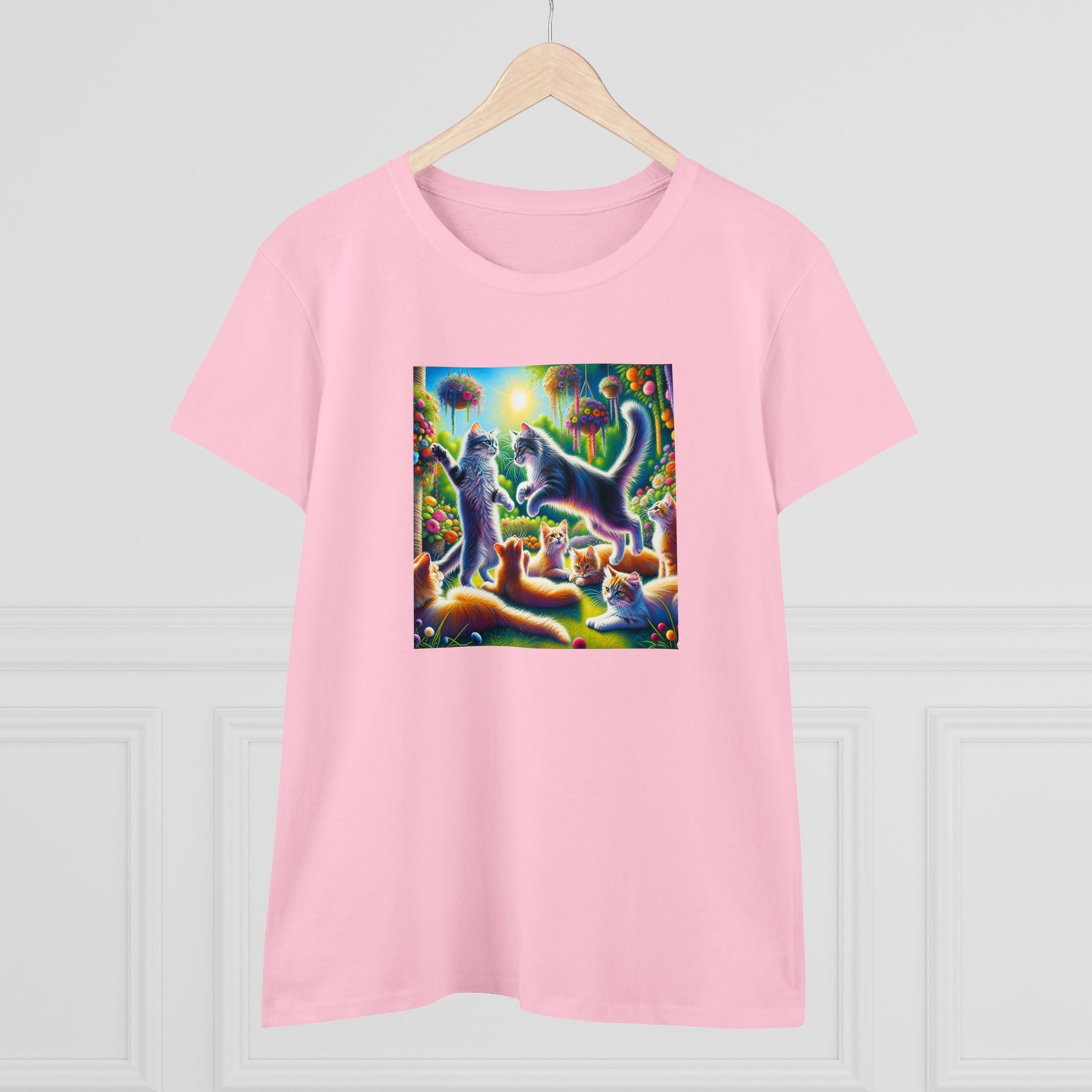 Cats playing, oil pastel, Women's Midweight Cotton Tee