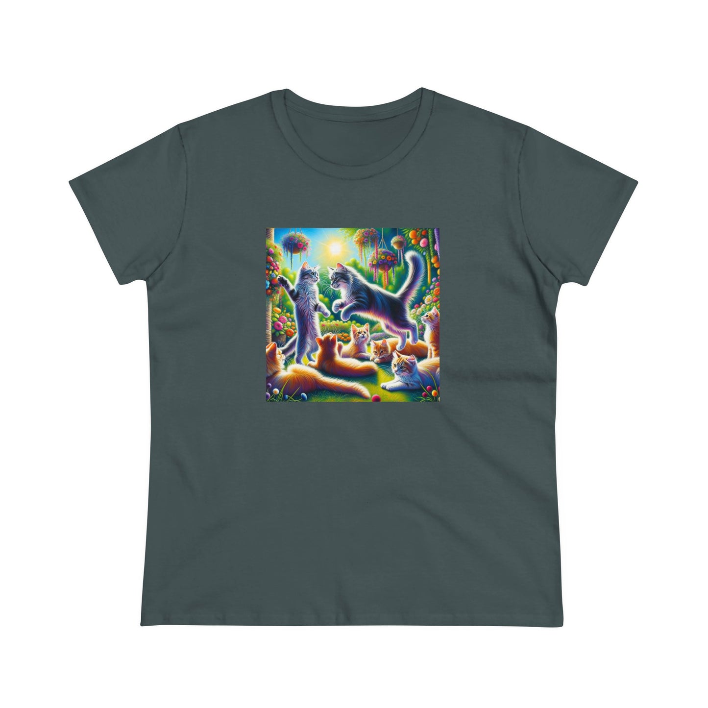 Cats playing, oil pastel, Women's Midweight Cotton Tee