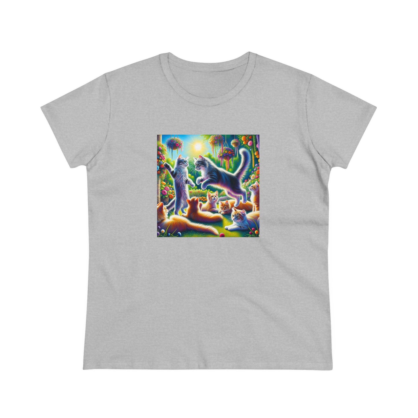 Cats playing, oil pastel, Women's Midweight Cotton Tee