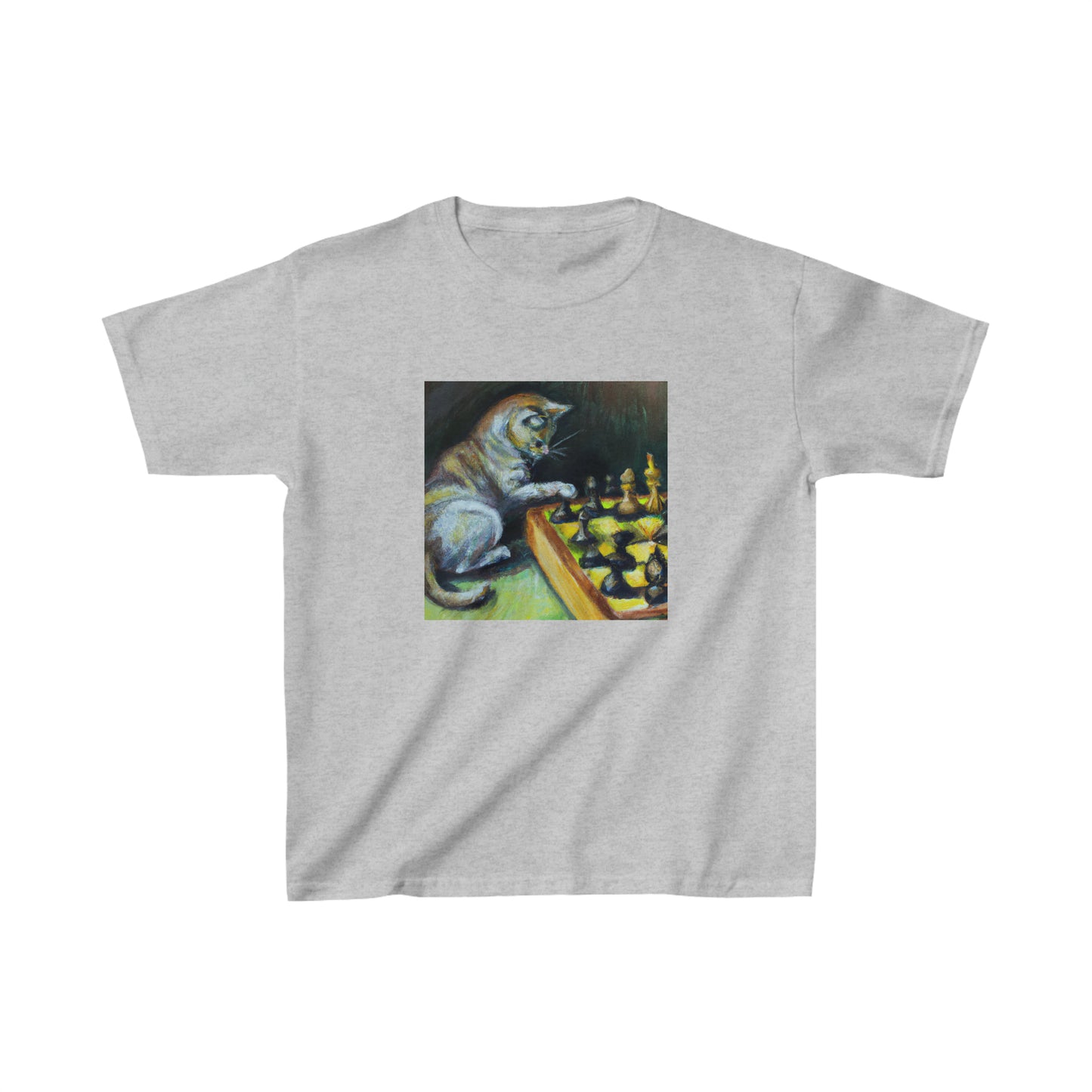 Cat playing chess, oil pastel. Kids Heavy Cotton™ Tee
