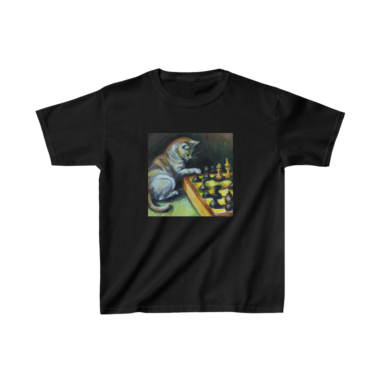 Cat playing chess, oil pastel. Kids Heavy Cotton™ Tee