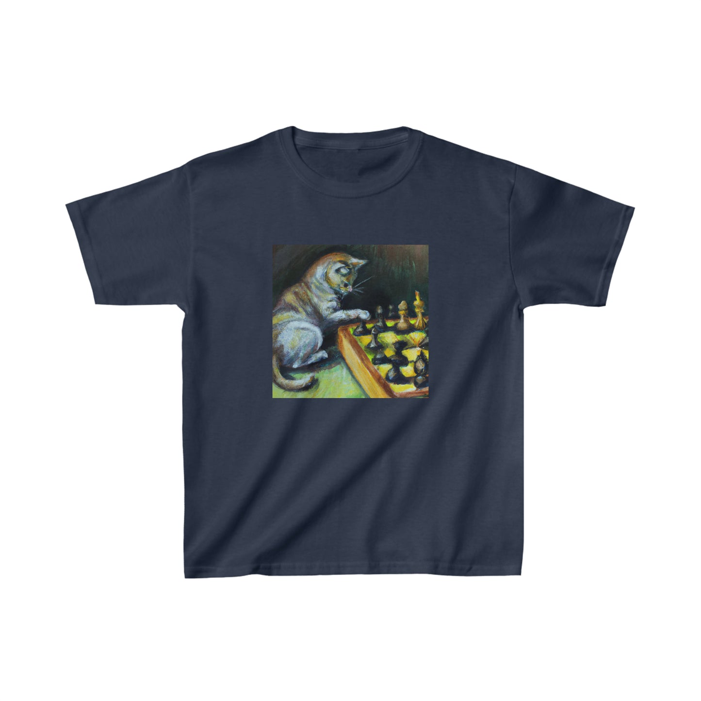 Cat playing chess, oil pastel. Kids Heavy Cotton™ Tee