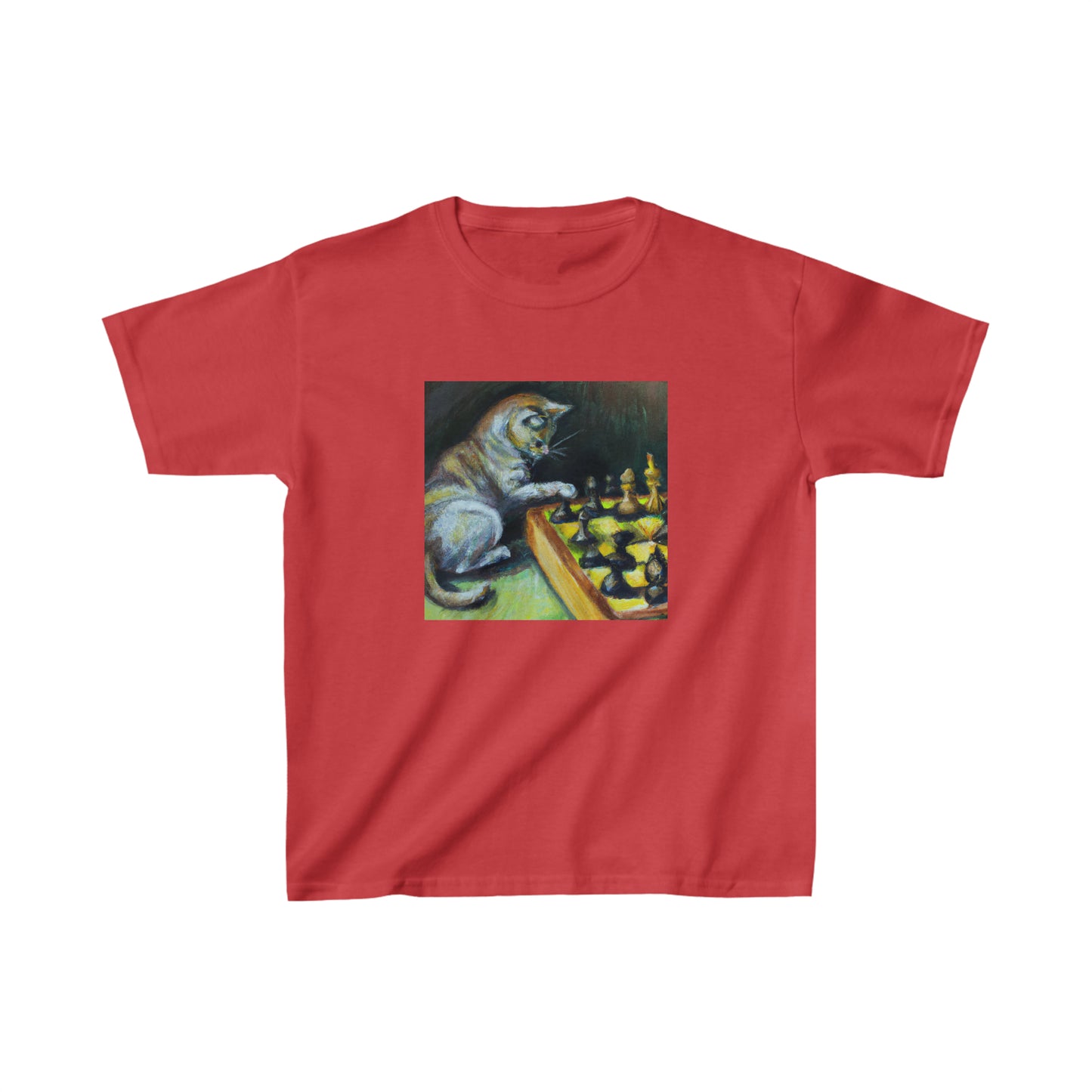 Cat playing chess, oil pastel. Kids Heavy Cotton™ Tee