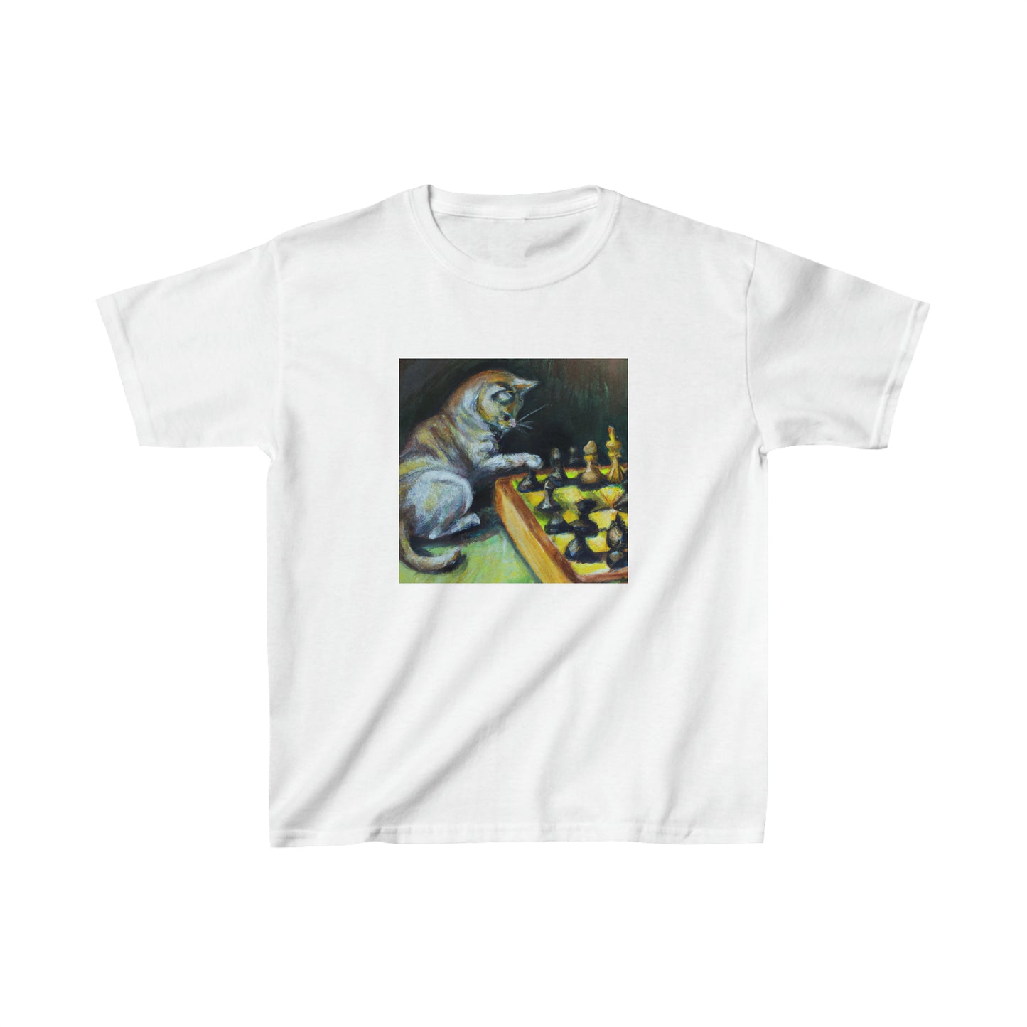 Cat playing chess, oil pastel. Kids Heavy Cotton™ Tee