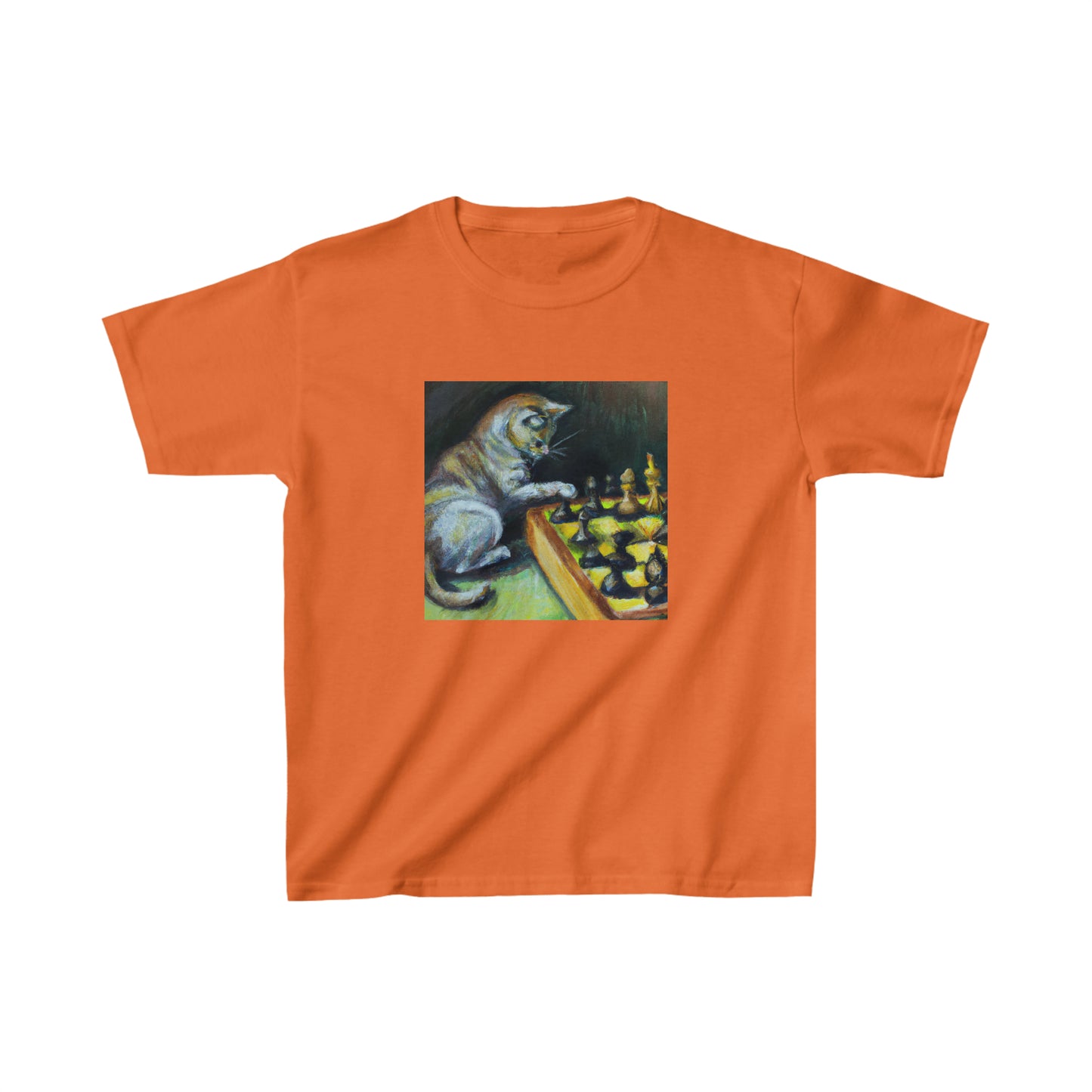 Cat playing chess, oil pastel. Kids Heavy Cotton™ Tee