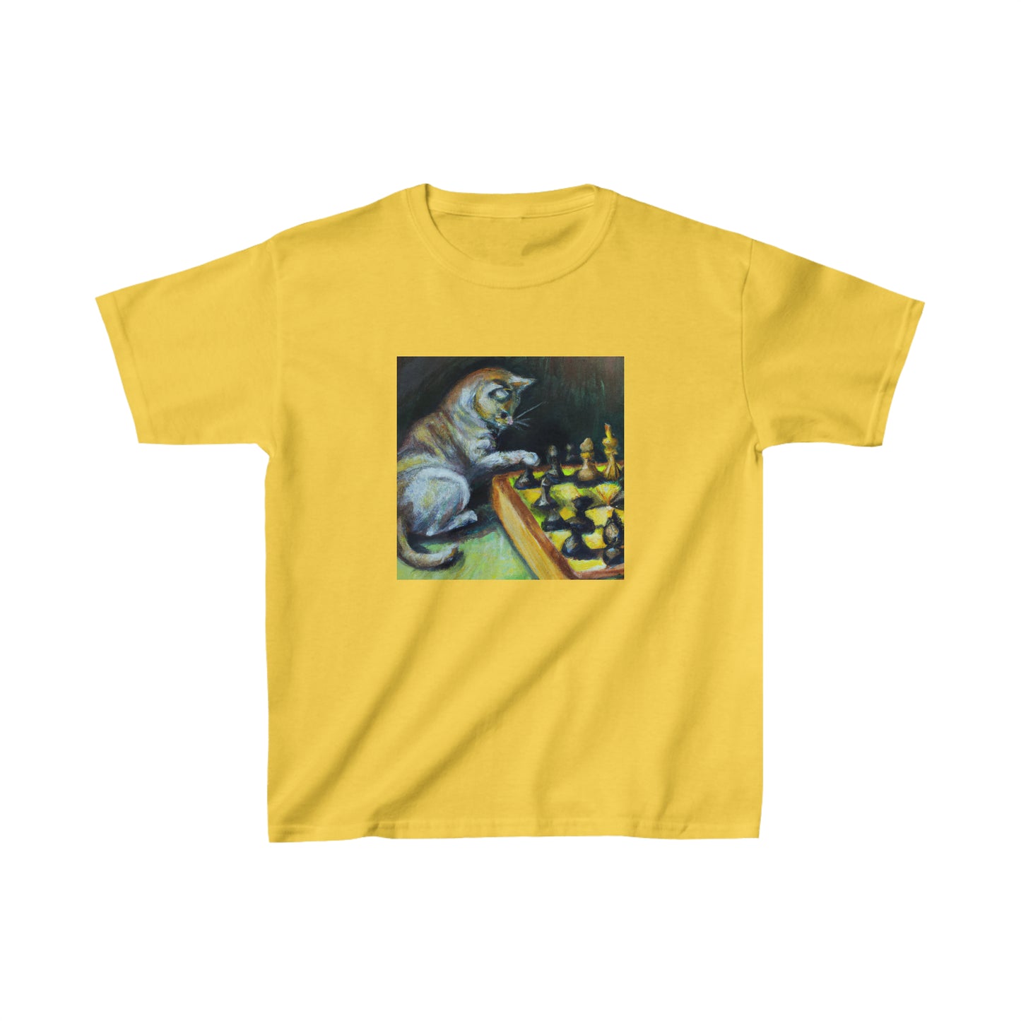 Cat playing chess, oil pastel. Kids Heavy Cotton™ Tee