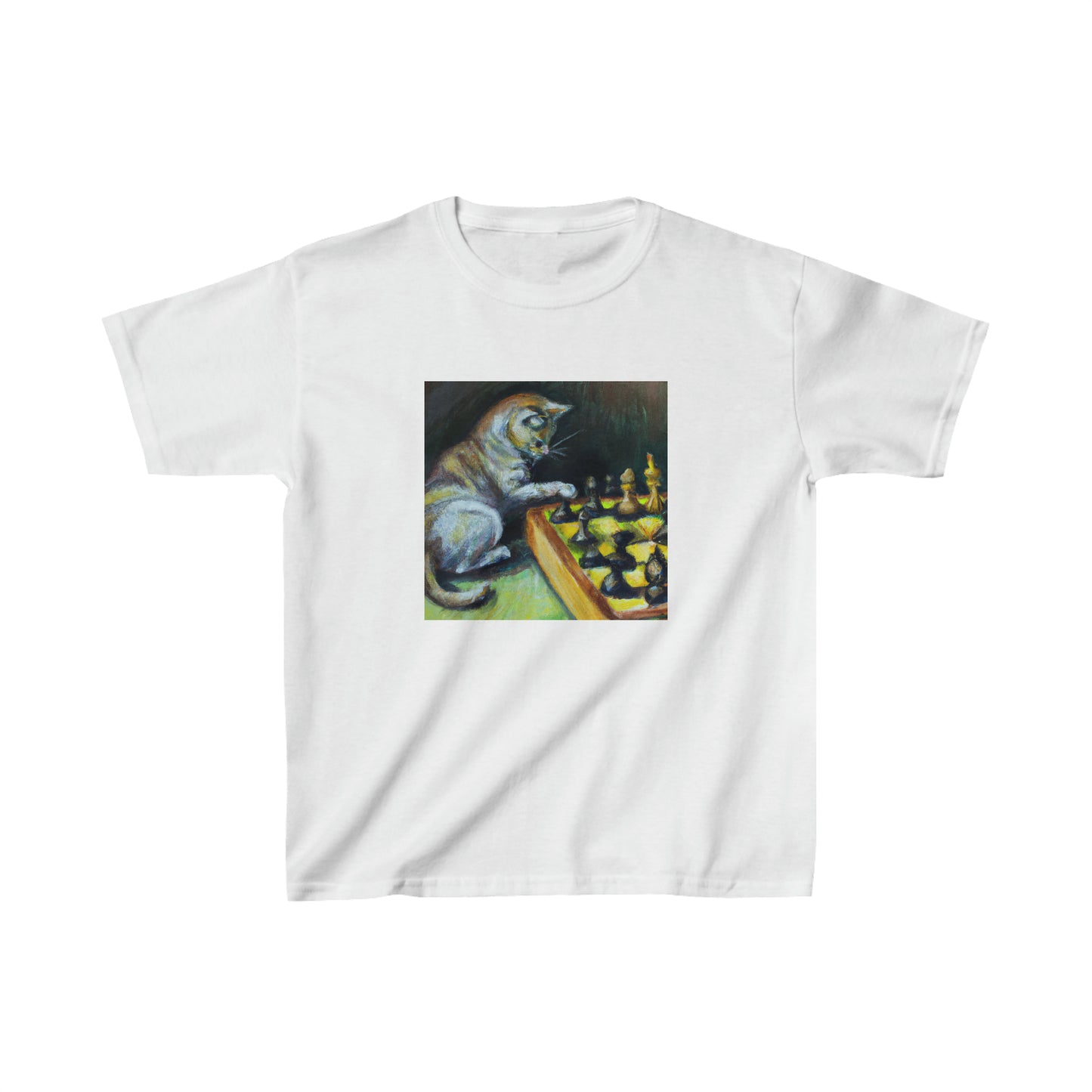 Cat playing chess, oil pastel. Kids Heavy Cotton™ Tee