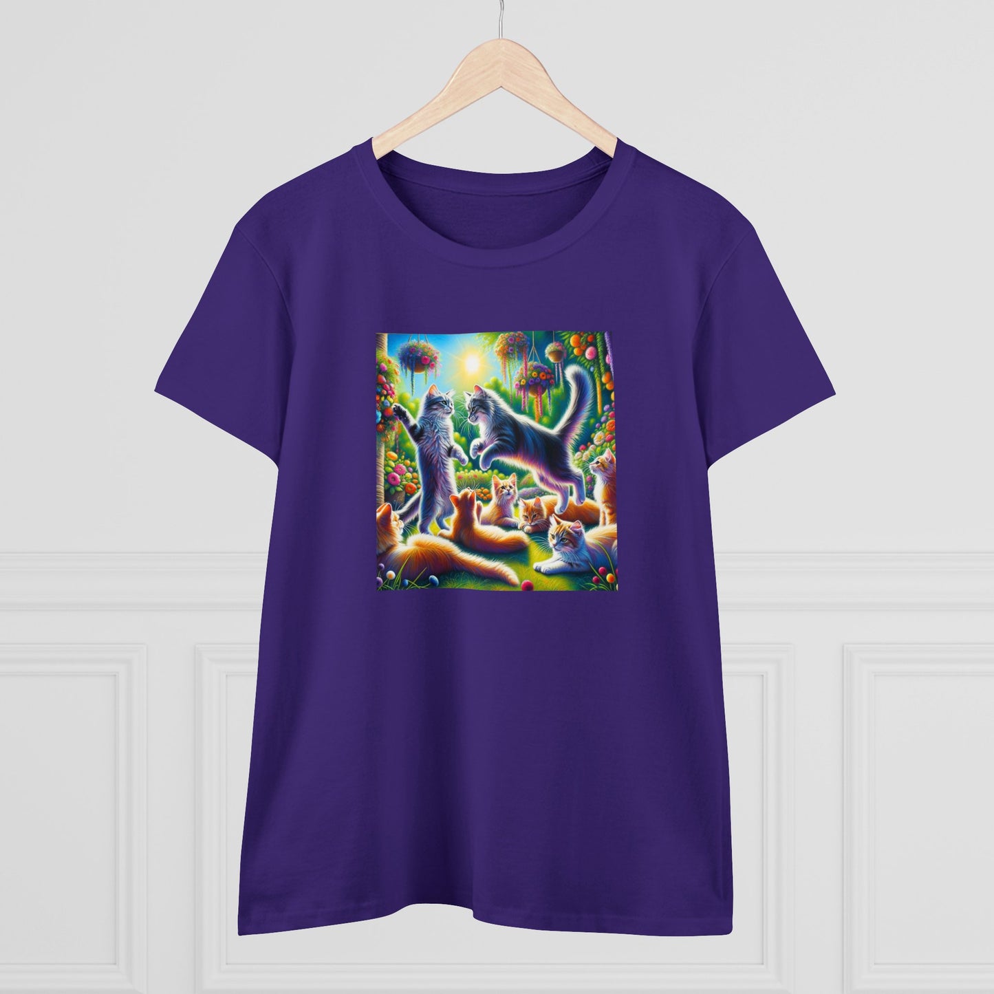 Cats playing, oil pastel, Women's Midweight Cotton Tee