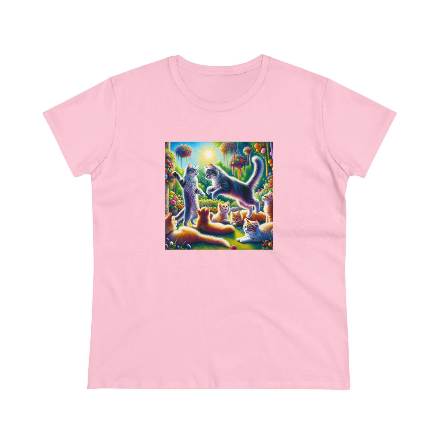 Cats playing, oil pastel, Women's Midweight Cotton Tee