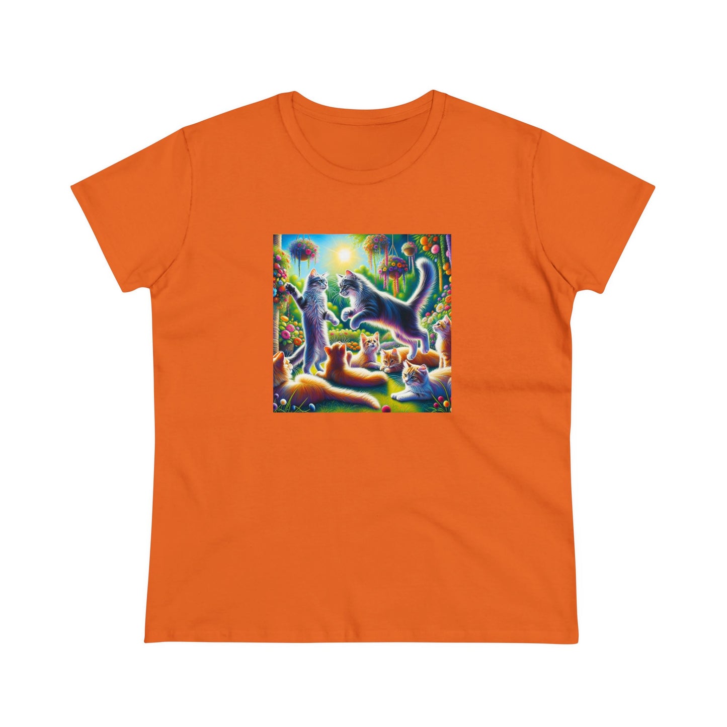 Cats playing, oil pastel, Women's Midweight Cotton Tee