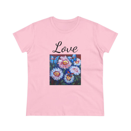 Love, flowers, oil pastel, Women's Midweight Cotton Tee
