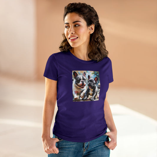 Frenchies, oil pastel, Women's Midweight Cotton Tee