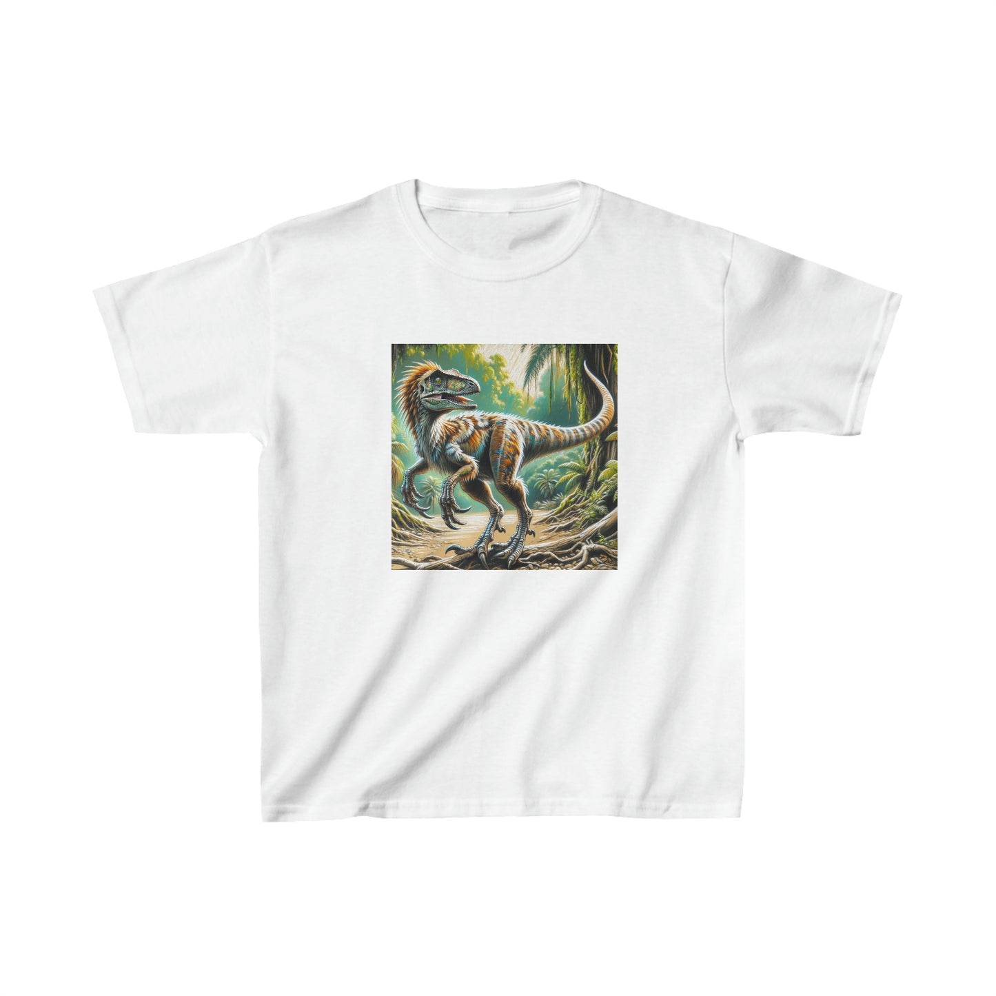 Velociraptor dinosaur, oil pastel, Kids Heavy Cotton™ Tee
