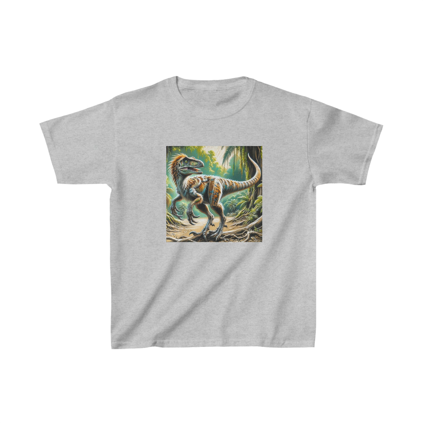Velociraptor dinosaur, oil pastel, Kids Heavy Cotton™ Tee